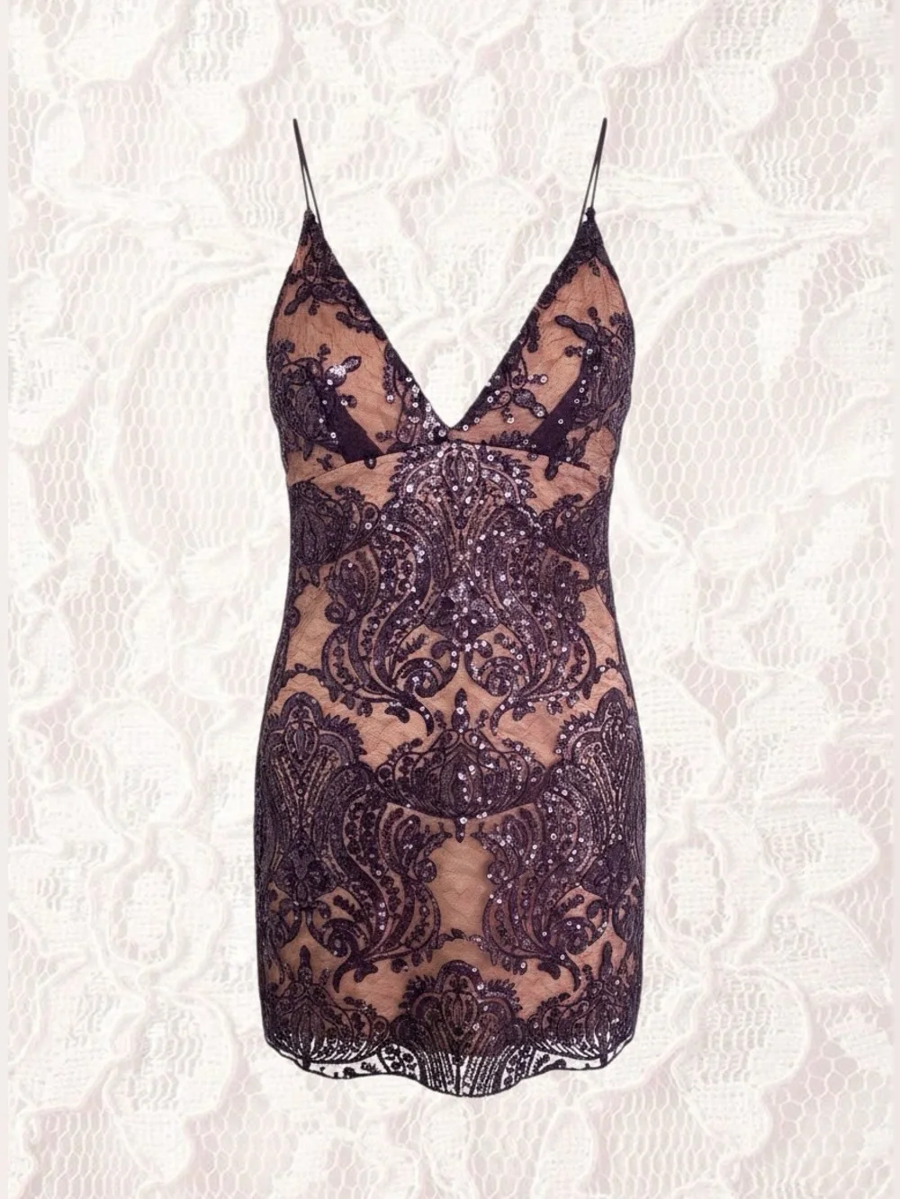 Free People Purple Sequin & Lace Mini Dress – Size 2